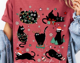 Merry Catmas Comfort Colors® Shirt, Funny Christmas Cat Tshirt, Oversized Christmas Aesthetic Graphic  T Shirt, Cat Lover Gift, Cat Tee