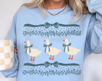 Vintage Original Colorful 1980s Blue Ribbon Goose Sweatshirt, Retro Goose With Hearts Shirt, Funny Retro Sweatshirt, Graphic Geese Shirt