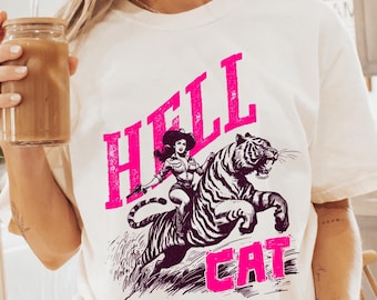 Hell Cat Comfort Colors® T-Shirt, Vintage Tiger Tshirt, Funny Retro Shirt, Graphic Tee, Funny Women's Aesthetic Tshirt, Trendy Tee