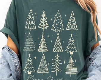Vintage Christmas Tree Comfort Colors® Shirt, Retro Christmas Aesthetic, Women's Christmas Shirt