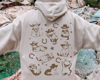 Cowboy Kittens Hoodie, Funny Cat Shirt, Oversized Hoodie, Retro Western Shirt, Cat Lover Gift, Cat Sweatshirt, Cat Graphic Aesthetic Hoodie