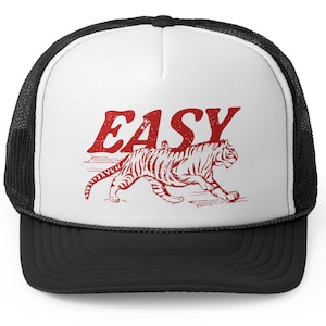 Easy Tiger Trucker Hat, Vintage Distressed Tiger Hat, Trendy Retro Trucker Hat, Otto Trucker Hat, Grunge Indie Boho Tiger Hat Black