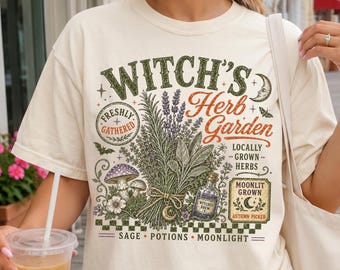 Witch's Herb Garden Comfort Colors® Shirt,  Retro Witchy Botanical T-Shirt, Cottagecore Witch Tee, Spooky Garden Shirt, Witch Lover Gift Tee