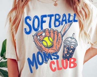 Softball Moms Club Comfort Colors® T-Shirt, Gameday Doodle Softball Tee, Trendy Women's Softball Shirt, Sports Mom Shirt, Game Day Tee