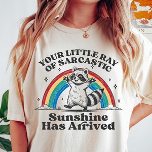 Little Ray of Sarcastic Sunshine Comfort Colors® T-Shirt, Vintage Raccoon Tshirt, Funny Sarcastic Meme Retro Shirt, Oversized Aesthetic Tee