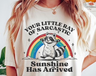 Little Ray of Sarcastic Sunshine Comfort Colors® T-Shirt, Vintage Raccoon Tshirt, Funny Sarcastic Meme Retro Shirt, Oversized Aesthetic Tee