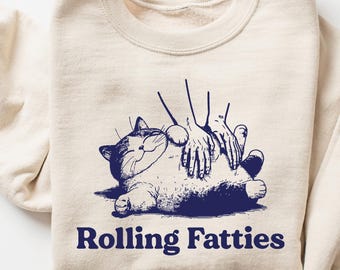 Rolling Fatties Sweatshirt, Funny Cat Tshirt, Fat Cat Oversized Shirt, Aesthetic Graphic Retro Vintage T Shirt, Cat Lover Gift, Cat Tee