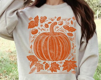 Sudadera retro de calabaza, camiseta vintage de otoño, camiseta extragrande de otoño, sudadera con estampado otoñal, estética otoñal, sudadera de Halloween
