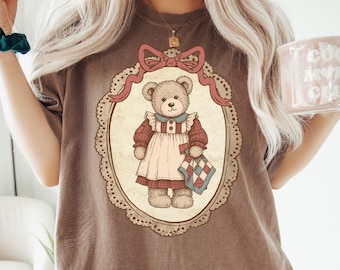 Vintage Thrifted Bear Comfort Colors® T-Shirt, Grandma Core Shirt, Coquette CottageCore, Teddy Bear Homestead Farmhouse Tee