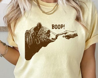 Bouh ! T-shirt Comfort Colors®, t-shirt vintage ours touchant le nez, chemise rétro amusante, t-shirt unisexe graphique vintage animal drôle drôle meme