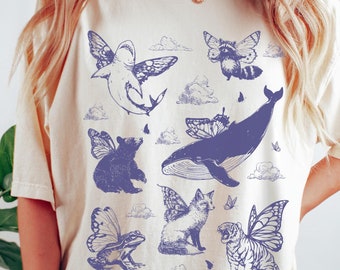 Vintage Fairy Animals Comfort Colors® T-Shirt, Cute Fairy Shirt, Raccoon Fox Whale Shark Bear Tiger Frog Shirt, Graphic Tee, Funny Tshirt