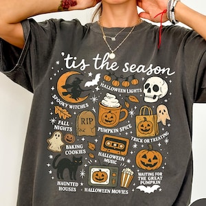 Vintage Halloween Comfort Colors® Shirt, Tis' the Season, Retro Halloween Aesthetic, Women's Halloween Shirt, Pumpkin Witch Graphic Tee