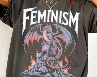 Vintage Feminism Dragon Comfort Colors® T-Shirt, 90s Grunge Feminist Protest Graphic Tee, Burn the Patriarchy Shirt, Fantasy Dragon Tshirt