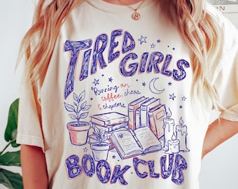 Tired Girls Book Club Comfort Colors® T-Shirt, Retro Book Lover Graphic Tee, Trendy Doodle Bookish Tee, Bookworm Shirt
