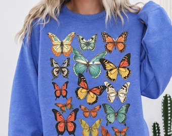 Sudadera con mariposas: Camisa vintage de mariposas de gran tamaño y estética