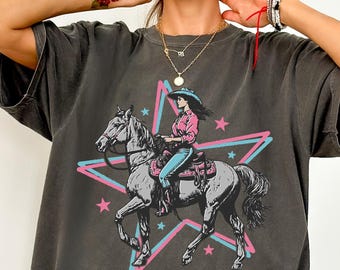 Retro Cowgirl Comfort Colors® Shirt, Vintage Western Shirt, Retro Rodeo, Country Western Aesthetic Oversized Tee, Horse Riding Graphic Tee