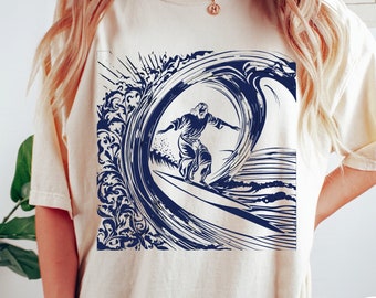 Camiseta gráfica con colores de confort y surf de Jesús, divertida camiseta cristiana