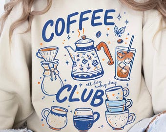 Sudadera vintage de Coffee Club, camiseta retro de café, sudadera moderna de café helado, camiseta de espresso preppy de segunda mano