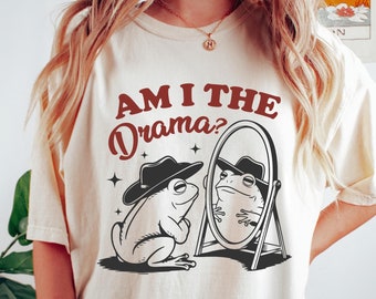 Am I The Drama Comfort Colors® T-Shirt, Vintage Frog Tshirt, Funny Sarcastic Meme Retro Shirt, Oversized Aesthetic Graphic Tee, Funny Gift