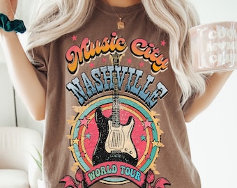 Vintage Nashville Guitar Comfort Colors Graphic Tee, Retro Country Music Shirt