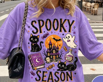 Spooky Season Comfort Colors® T-Shirt, Cute Black Cat Halloween Shirt, Funny Halloween Collage Tee, Witchy Gift Tee, Halloween Cat Lover Tee
