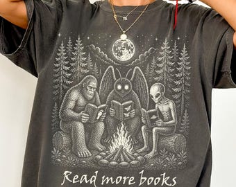 Read More Books Comfort Colors® T-Shirt, Bigfoot Mothman Alien Shirt, Cryptid Book Tee, Funny Reading Shirt, Book Lover Cryptid Gift Tee