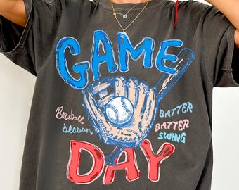 Baseball Game Day Comfort Colors® T-Shirt, Gameday Doodle Baseball Tee, Trendy Women's Baseball Shirt, Sports Mom Shirt, Game Day Tee