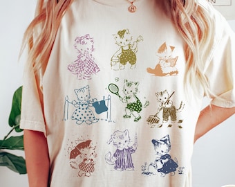 Vintage Retro Cute Cat Comfort Colors® T-shirt, Funny Kitten Playing Shirt, 1950's Cats Tshirt, Oversized Graphic Tee, Funny Cat Gift