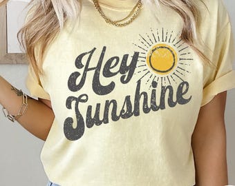 Camiseta Hey Sunshine Comfort Colors®, camiseta retro boho de los 70, camiseta gráfica Positive Vibes, camiseta vintage de amabilidad