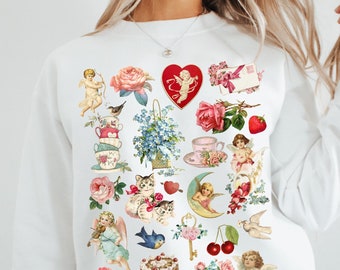 Valentine's Vintage Style Sweatshirt, Retro Valentine's Shirt, Trendy Valentines Shirt, Cute Valentine's Shirt, Cupid Heart Flowers Shirt
