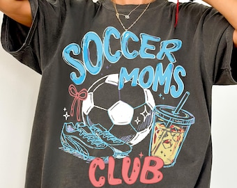 Soccer Moms Club Comfort Colors® T-Shirt, Gameday Doodle Soccer Tee, Trendy Women's Soccer Shirt, Sports Mom Shirt, Game Day Tee