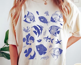 Tropical Fish Comfort Colors® Shirt, Protect the Ocean Tshirt, Oversized Beach Shirt, Aesthetic Graphic Retro Vintage T Shirt, Fish Gift