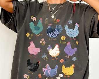 Vintage Chickens Comfort Colors® Shirt, Funny Chicken Tshirt, Oversized Shirt, Aesthetic Graphic Retro Vintage T Shirt, Trendy Chicken Tee