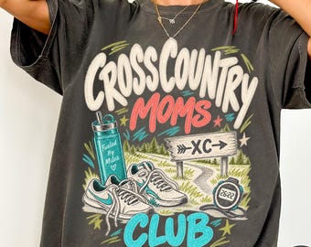 Cross Country Moms Club Comfort Colors® T-Shirt, Sports Doodle Cross Country Tee, Trendy Women's Cross Country Shirt, Sports Mom Shirt