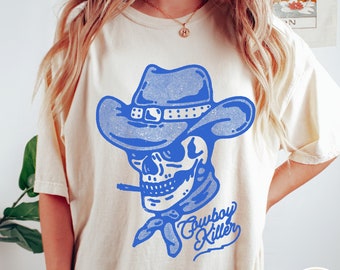 Chemise tueur de cow-boy, chemise de rodéo, t-shirt country, t-shirt western vintage, chemise graphique surdimensionnée, chemise couleurs confort, concert du comté