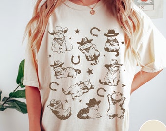 Cowboy Kittens Shirt, Comfort Colors® Tshirt, Funny Cat Shirt, Vintage Oversized Tee, Retro Western Shirt, Kitten Aesthetic Graphic Tshirt
