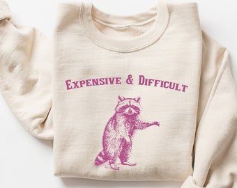 Expensive and Difficult Sweatshirt, Raccoon Shirt, Funny Sweatshirt, Vintage Retro Graphic Shirt, Sarcastic Sweatshirt, Meme Shirt