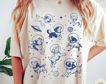 Dogs in Space Shirt, Funny Dog Tshirt, Comfort Colors T-Shirt, Oversized Shirt, Aesthetic Graphic Retro Vintage T Shirt, Dog Lover Gift