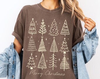 ヴィンテージクリスマスツリー コンフォートカラーズ®シャツ、レトロな