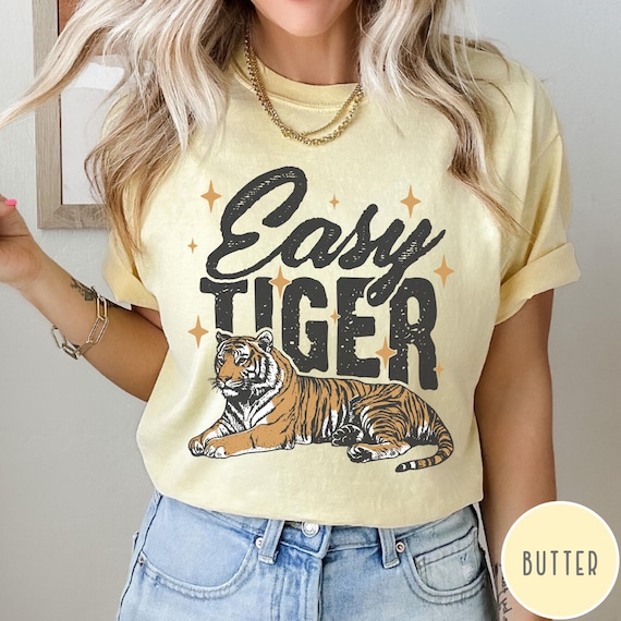 Easy Tiger Comfort Colors® T-Shirt, Trendy Retro Tiger Shirt, Boho Hippie Shirt, Vintage Oversized Tee, Tiger Aesthetic Graphic Tee