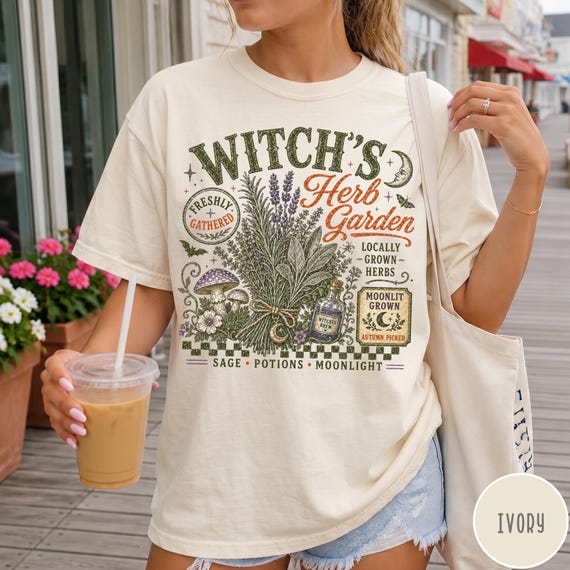Witch's Herb Garden Comfort Colors® Shirt,  Retro Witchy Botanical T-Shirt, Cottagecore Witch Tee, Spooky Garden Shirt, Witch Lover Gift Tee