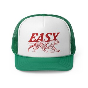 Easy Tiger Trucker Hat, Vintage Distressed Tiger Hat, Trendy Retro Trucker Hat, Otto Trucker Hat, Grunge Indie Boho Tiger Hat Green