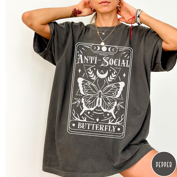 Anti-Social Butterfly Tarot Card Comfort Colors® T-Shirt, Metaphysical Graphic Tee, Witchy Tshirt, Mental Health Shirt, Trendy Shirt