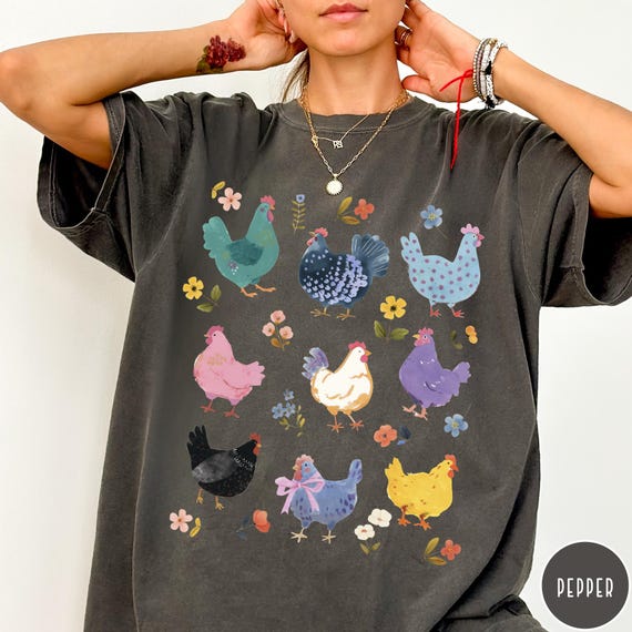Vintage Chickens Comfort Colors® Shirt, Funny Chicken Tshirt, Oversized Shirt, Aesthetic Graphic Retro Vintage T Shirt, Trendy Chicken Tee