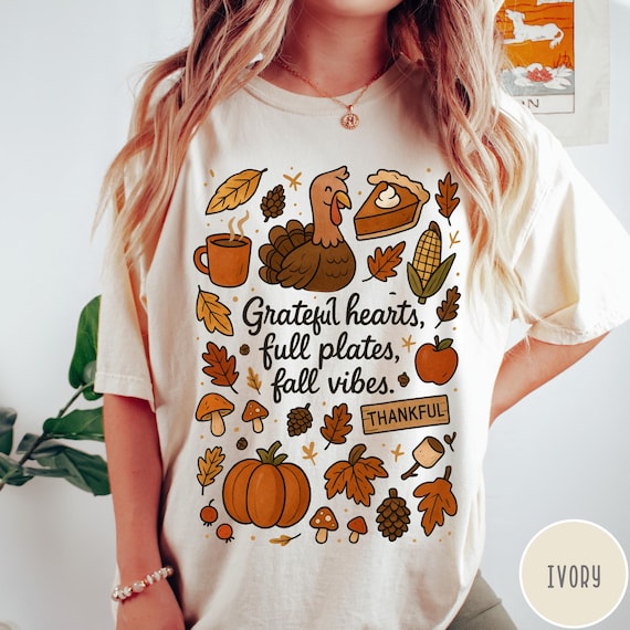 Women's Funny Fall Thankful T-Shirt - Pumpkin Leaves Graphic Tee, Short Sleeve, Casual Thanksgiving Top - View #6