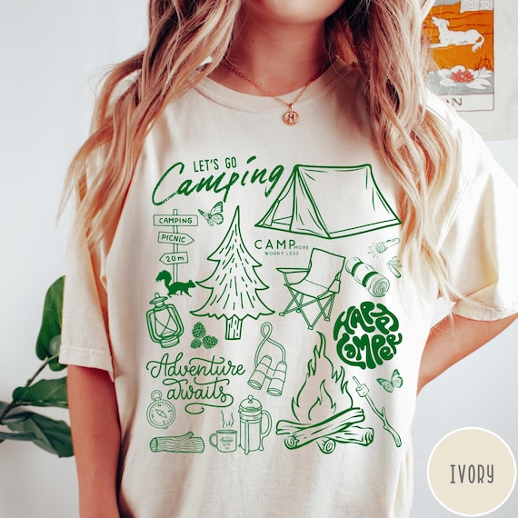 Retro Camping Comfort Colors® T-Shirt, Vintage Camping Collage Shirt, Outdoorsy Tshirt, Nature Shirt, Let's Go Camping Oversized Graphic Tee