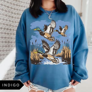 Vintage Ducks Sweatshirt - Unisex Retro Mallard Shirt Indigo Blue