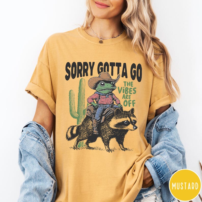 Vibes Are Off Comfort Colors® T-Shirt, Sorry Gotta Go, Vintage Frog Tshirt, Funny Retro Shirt, Graphic Tee, Funny Unisex Aesthetic Tshirt Mustard