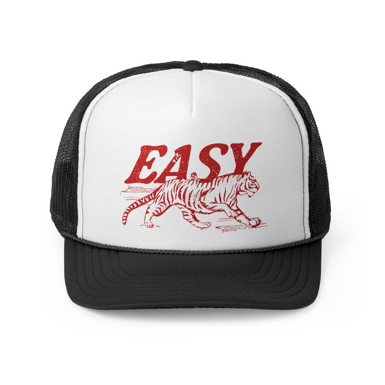 Easy Tiger Trucker Hat, Vintage Distressed Tiger Hat, Trendy Retro Trucker Hat, Otto Trucker Hat, Grunge Indie Boho Tiger Hat Black