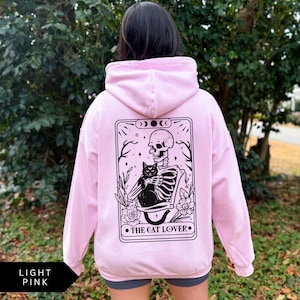 Cat Lover Tarot Card Hoodie, Funny Cat Shirt, Cat Lover Gift, Oversized Hoodie, Aesthetic Graphic Retro Vintage Shirt, Cat Lover Sweatshirt Light Pink